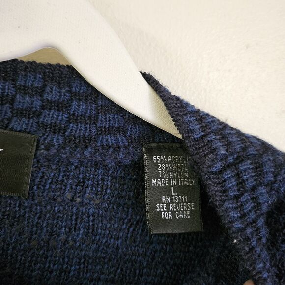 Brandini Sweater Mens Large Navy Blue Wool Textured Zigzag Knit Pullover Italy - Picture 3 of 7